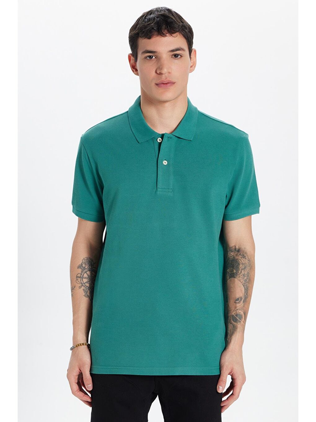 Erkek Slim Fit Dar Kesim %100 Pamuk Yeşil Polo Yaka Tişört