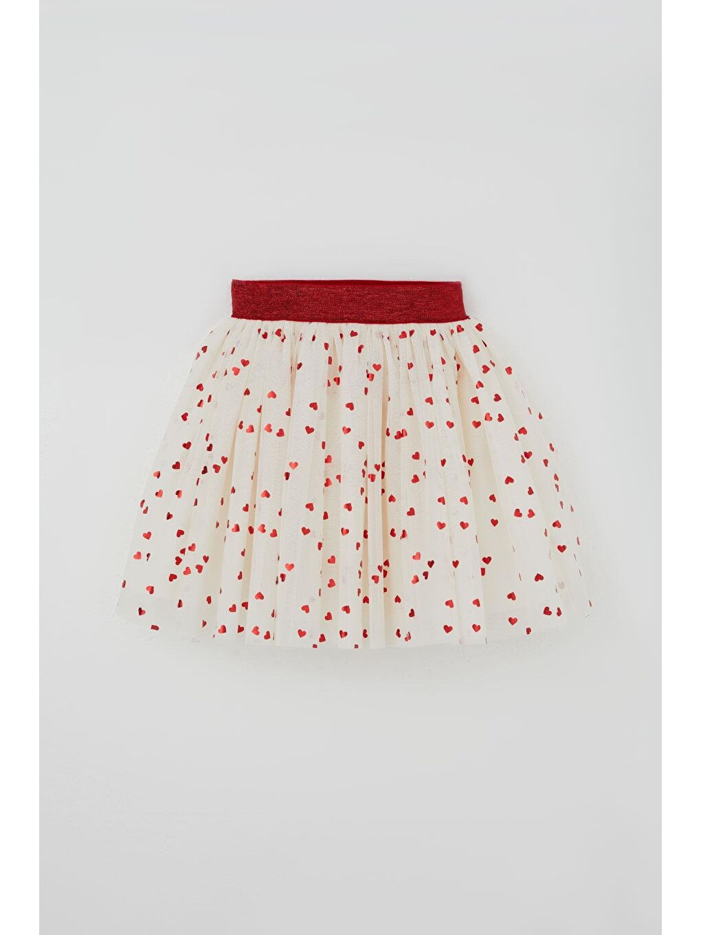 Kız Çocuk Tütü Etek Simli Kalp Desenli Beli Lastikli Ekru (5-10 Yaş)