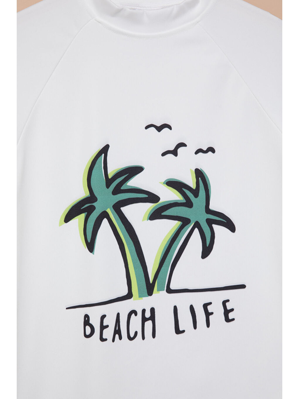 Beyaz Palmiye Baskılı Çizgili Şortlu Erkek Çocuk Şortlu Mayo Takımı 21152-1