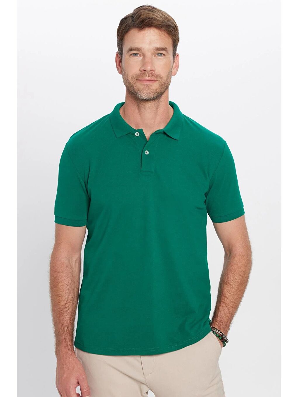 Karışık Erkek 5'Li Paket Siyah-Haki-Bordo-Zümrüt Yeşili-Mavi Slim Fit Pamuklu Düz Pike Polo Yaka Tişört-4