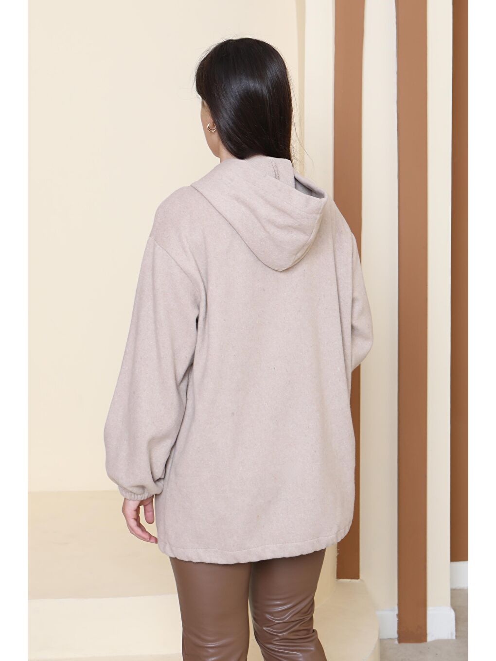 Çift Cepli Bileği Lastikli Kaşe Mont Bej - 27917-BEJ-4