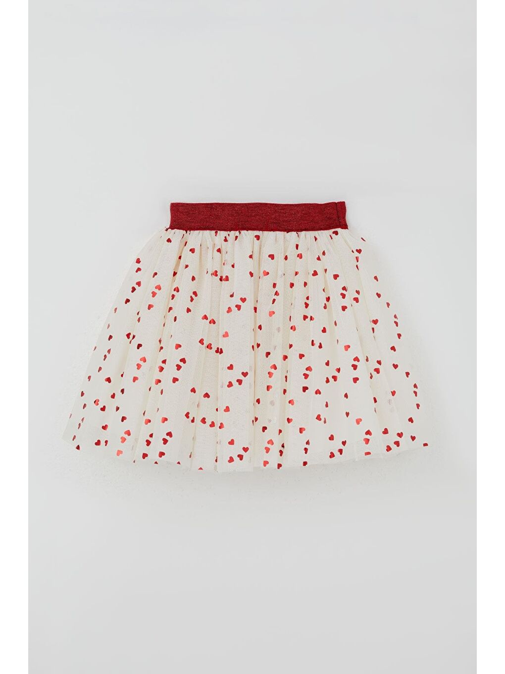 Kız Çocuk Tütü Etek Simli Kalp Desenli Beli Lastikli Ekru (5-10 Yaş)-1