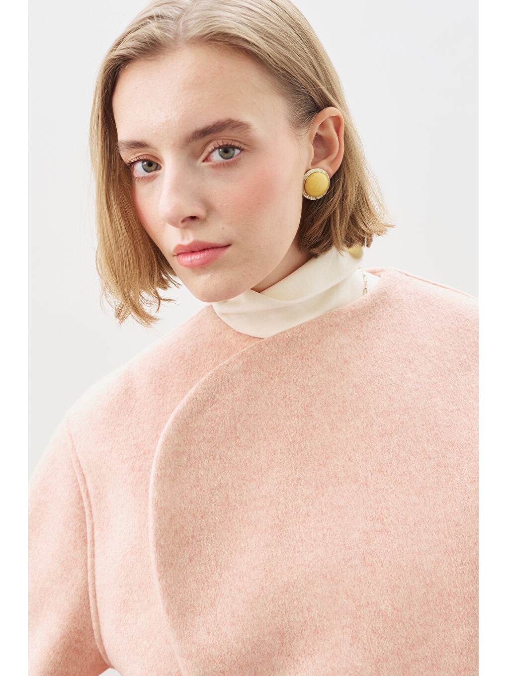 Pembe Yünlü Kısa Ceket Şeftali-6