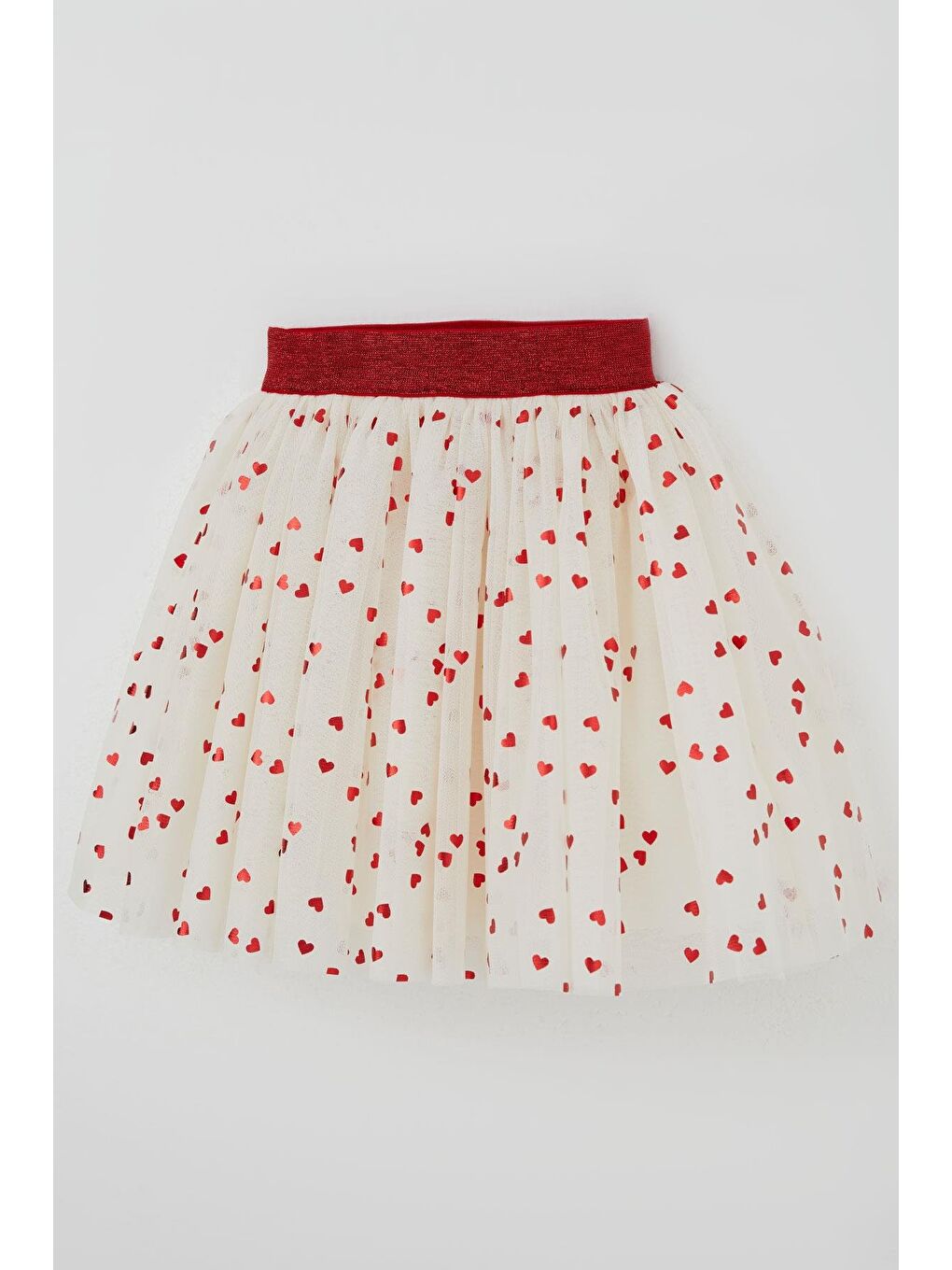Kız Çocuk Tütü Etek Simli Kalp Desenli Beli Lastikli Ekru (5-10 Yaş)-2