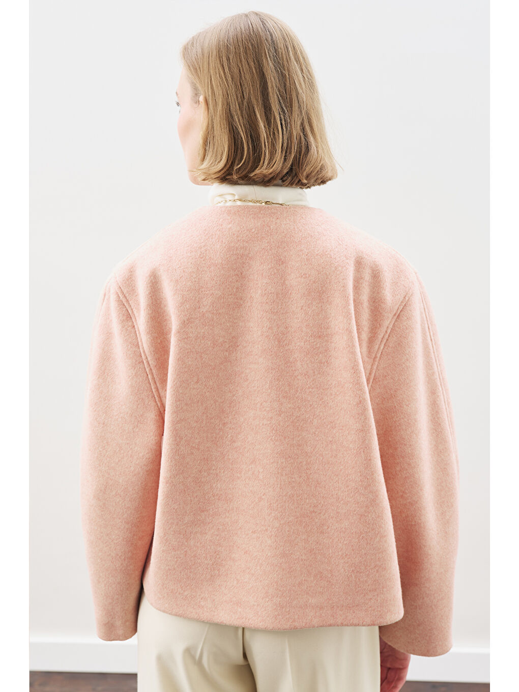 Pembe Yünlü Kısa Ceket Şeftali-7