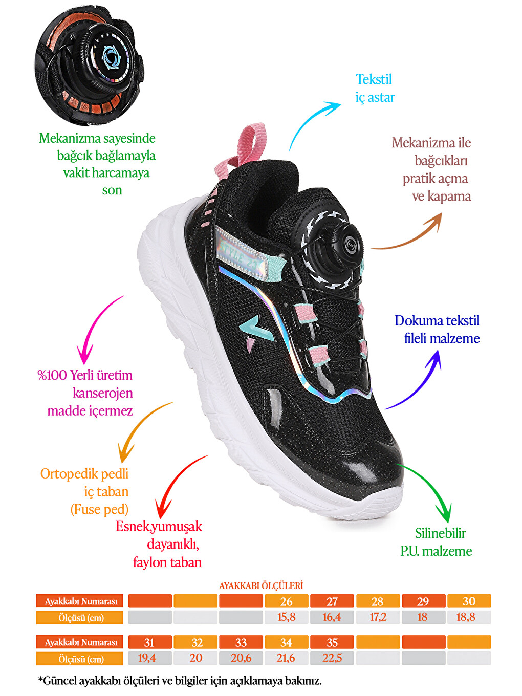 Siyah Lace Bağcık Mekanizmalı Kız Çocuk Spor Ayakkabı-1