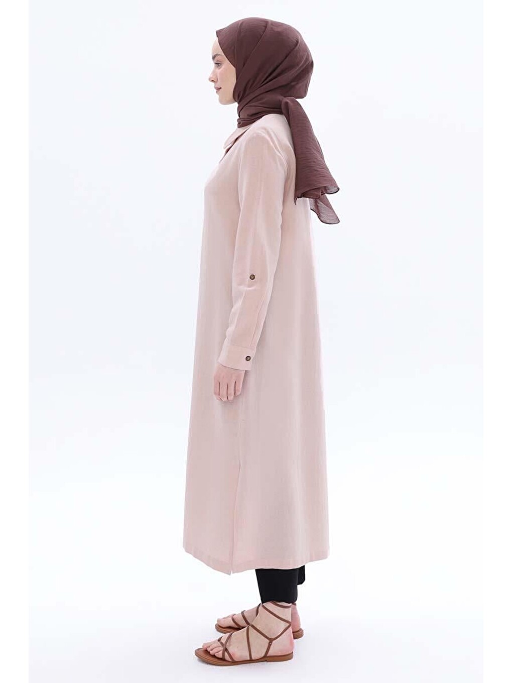 Pembe Açık Somon-çift Düğmeli Keten Tunik-2