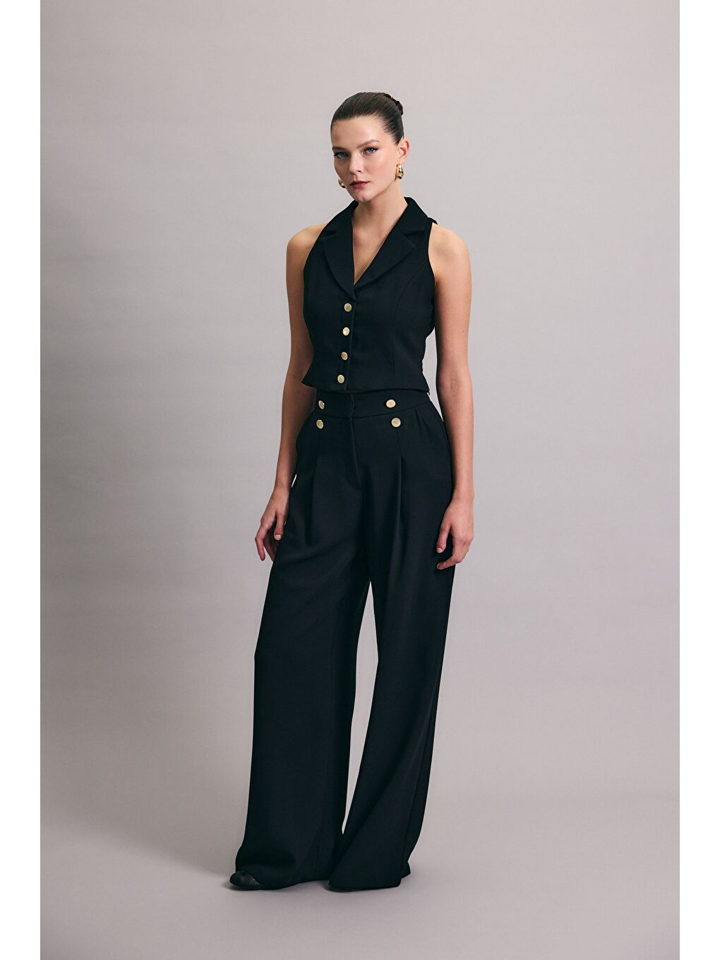 Eva Krep Pantolon - Siyah-4