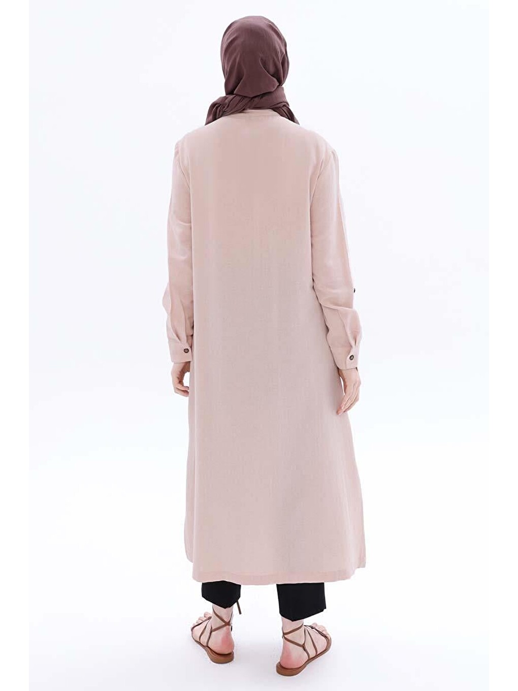Pembe Açık Somon-çift Düğmeli Keten Tunik-3