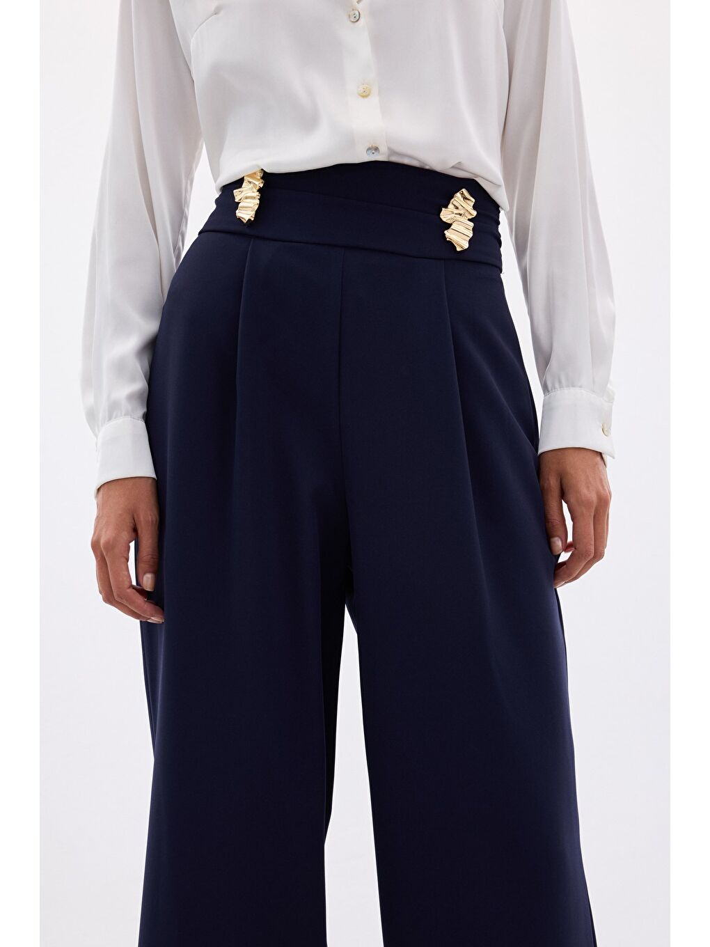 Bel Aksesuarlı Pantolon - Lacivert-4