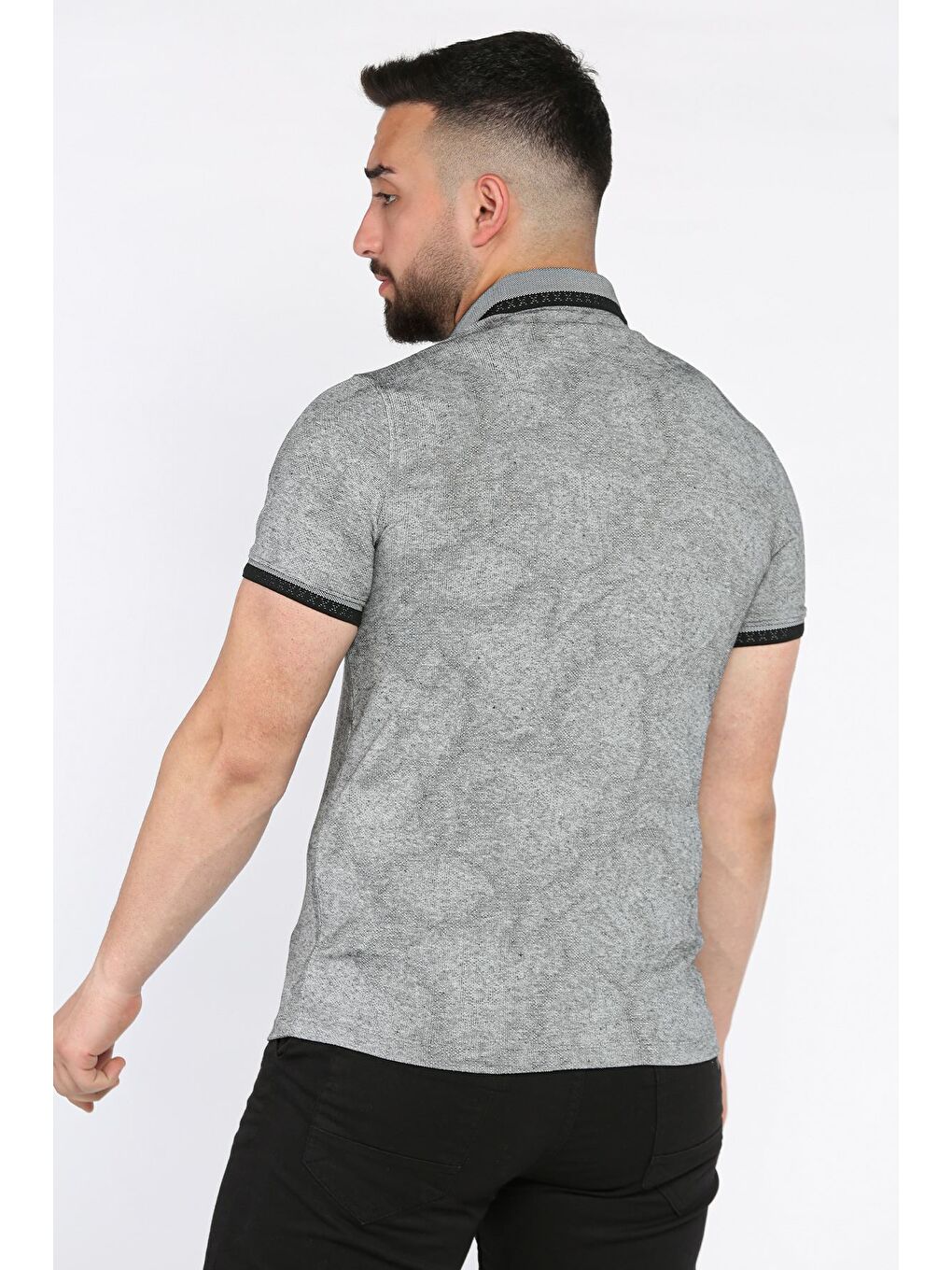 Siyah Polo Yaka Erkek Yarım Düğmeli Tişört-2
