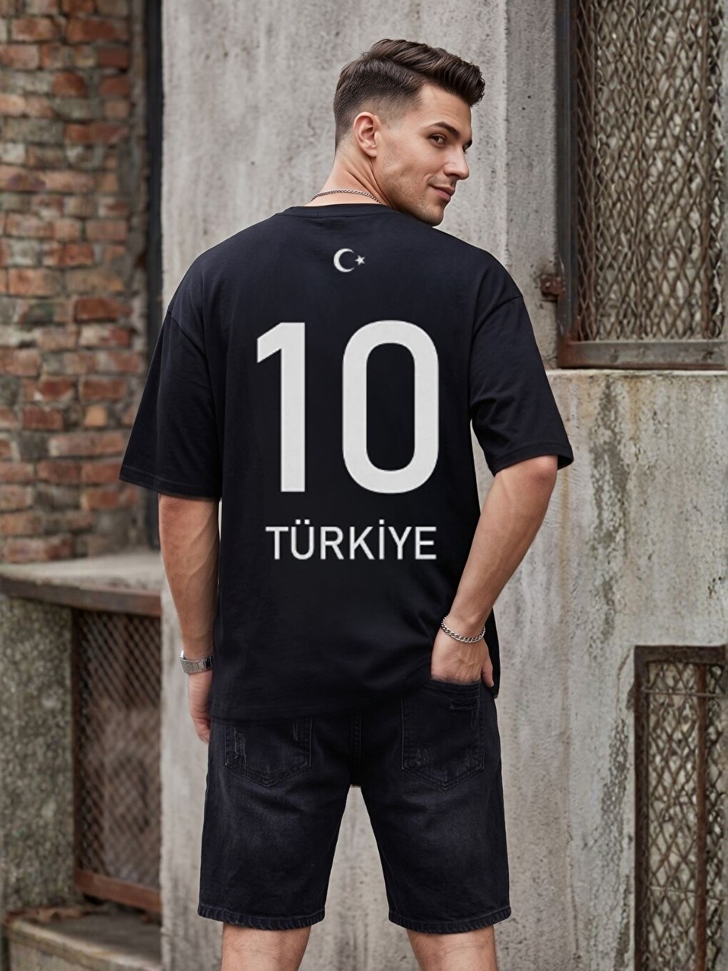 Erkek Siyah Türkiye Baskı Detay %100 Organik Pamuk Örme Tişört
