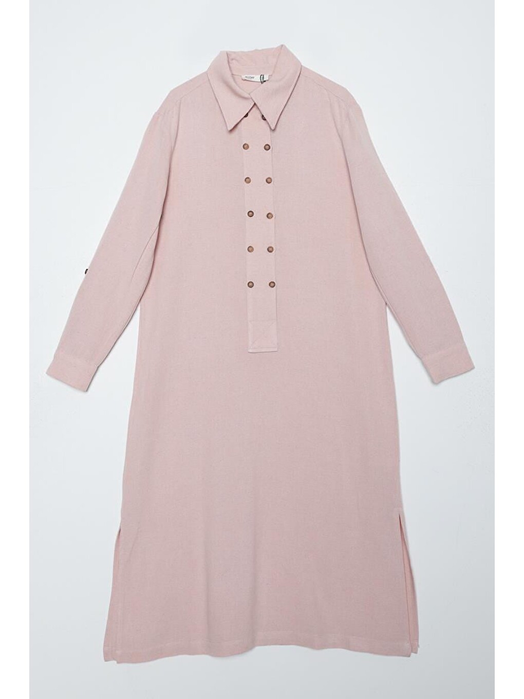 Pembe Açık Somon-çift Düğmeli Keten Tunik-5