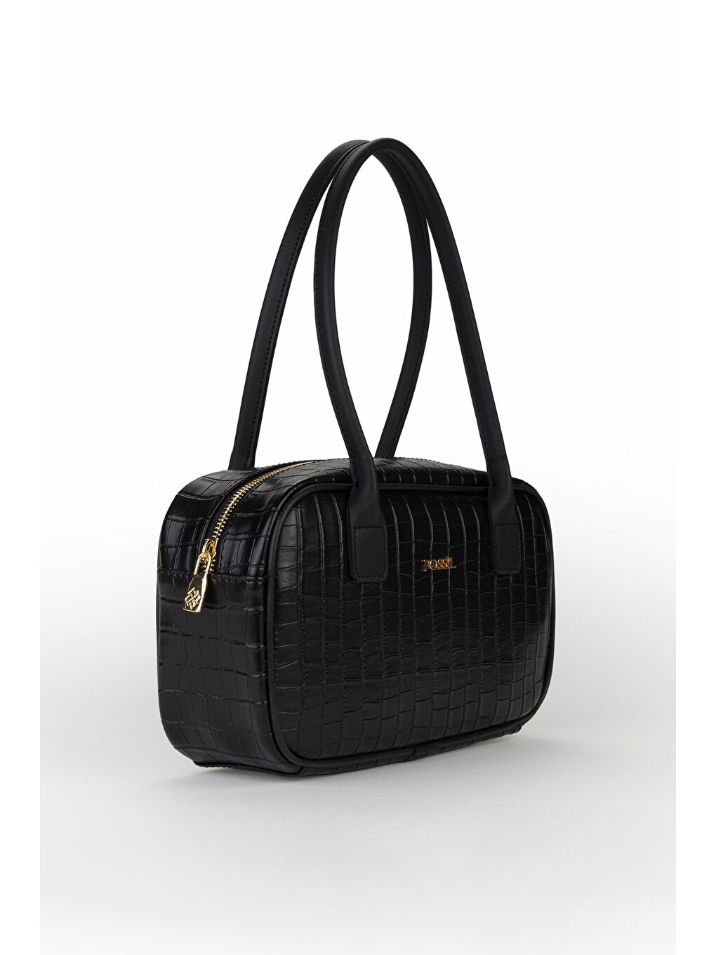 Siyah Kadın Croco Desen El ve Omuz Çantası-1