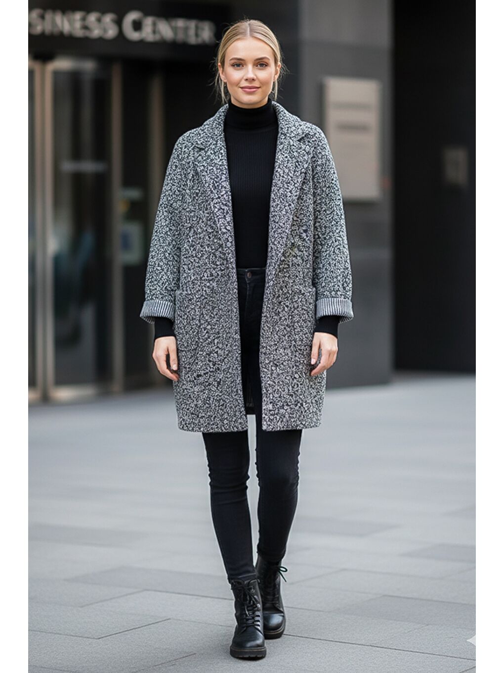 İtalyan Gri Ceket Yaka Uzun Kol Düğmeli Cepli Casual Buklet Oversize Dokuma Ceket 98 68-1