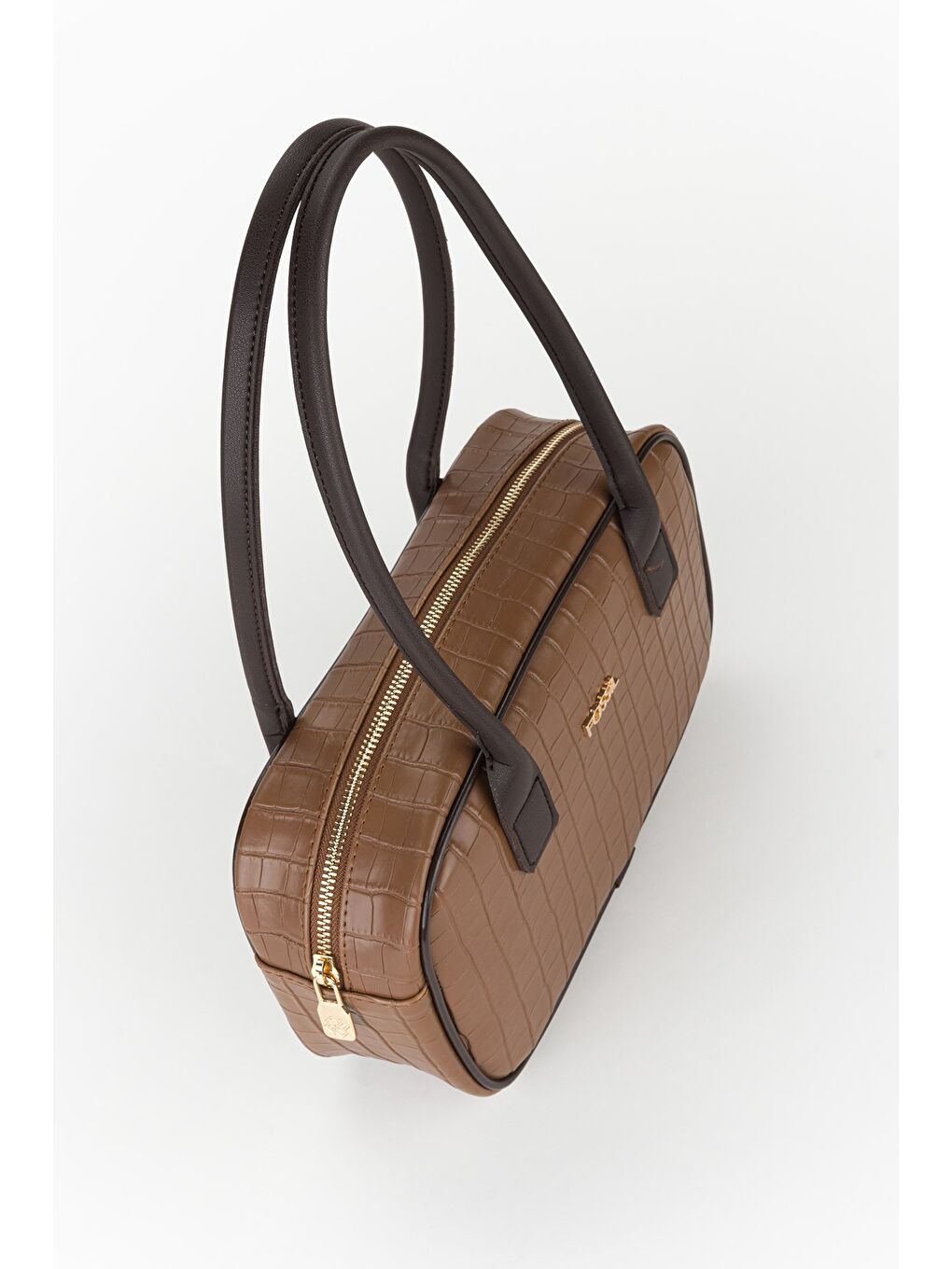 Kahverengi Kadın Croco Desen El ve Omuz Çantası-3