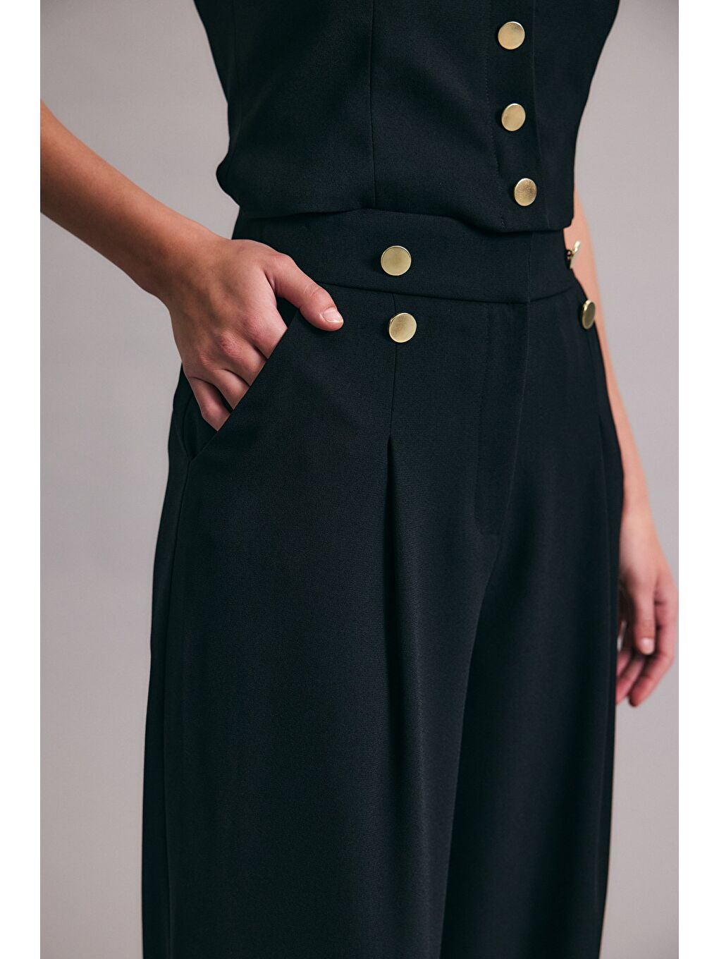 Eva Krep Pantolon - Siyah-5