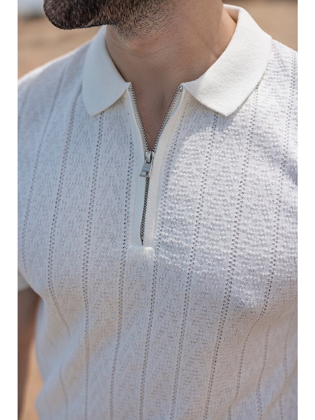 Ekru Regular Fit Polo Yaka Triko Erkek Tişört E7503-1