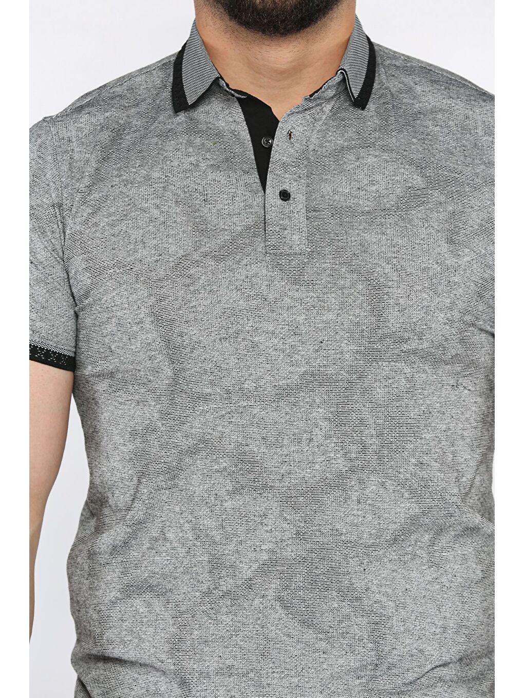 Siyah Polo Yaka Erkek Yarım Düğmeli Tişört-3