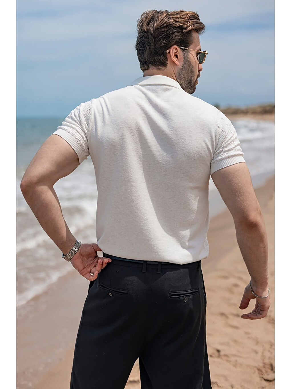 Ekru Regular Fit Polo Yaka Triko Erkek Tişört E7503-2