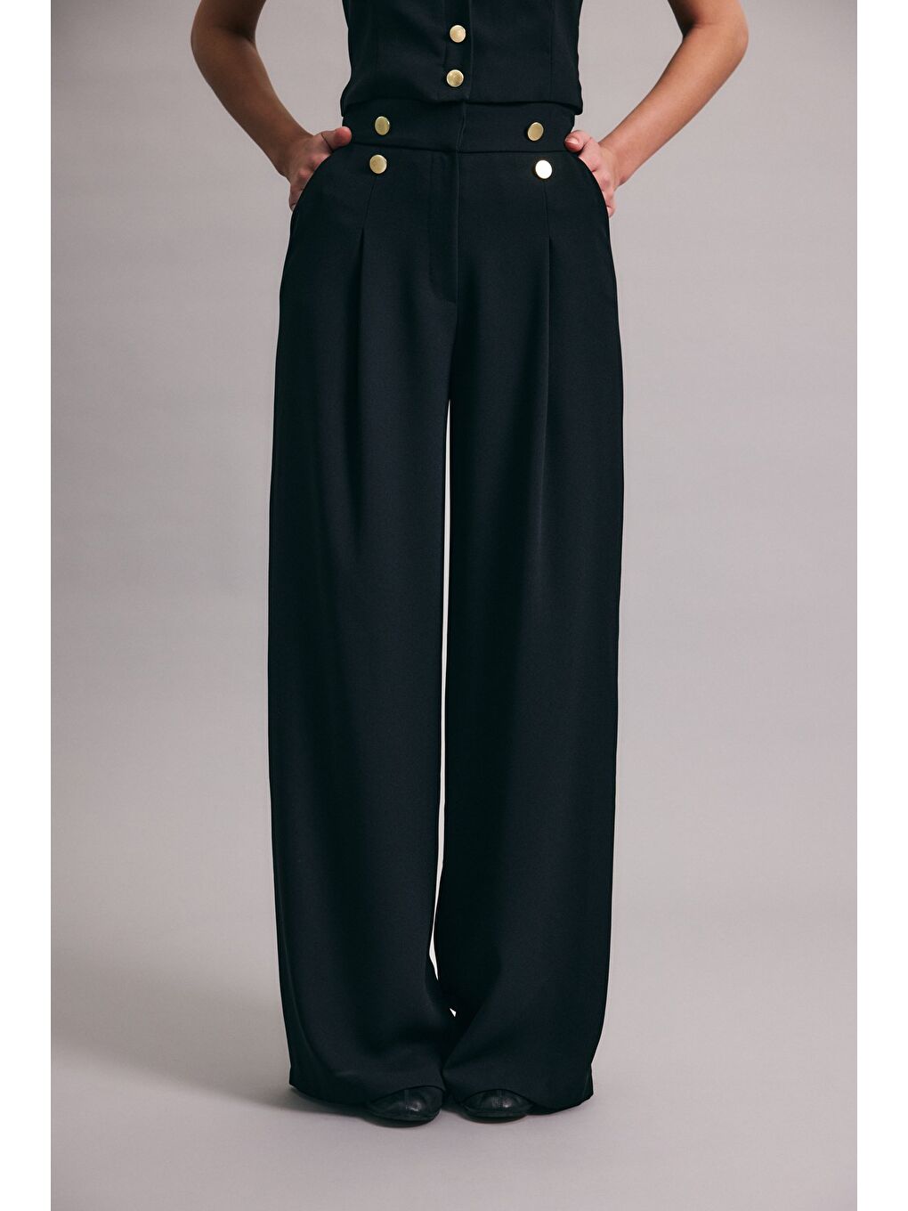 Eva Krep Pantolon - Siyah-6