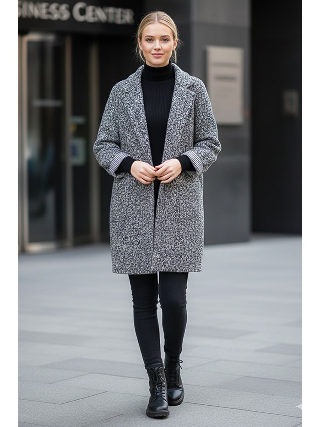 İtalyan Gri Ceket Yaka Uzun Kol Düğmeli Cepli Casual Buklet Oversize Dokuma Ceket 98 68-2