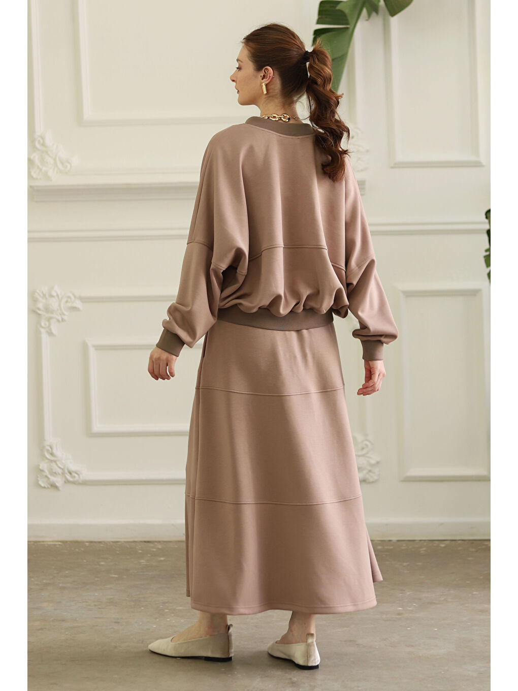 Parçalı Bomber Ceket Kum Beji-4