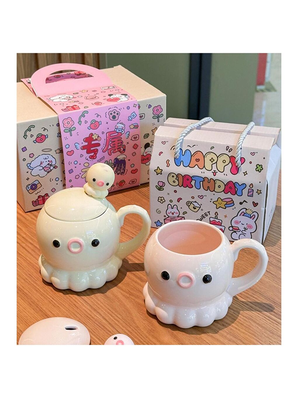 Karışık Sevimli Ahtapot Temalı Seramik Kupa-4