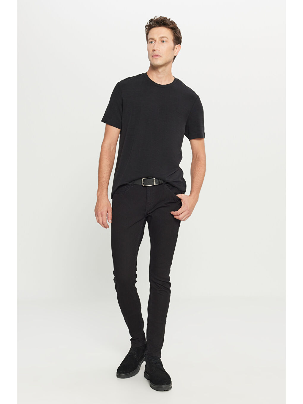 Erkek Siyah Slim Fit Dar Kesim Bisiklet Yaka Esnek Tişört-1