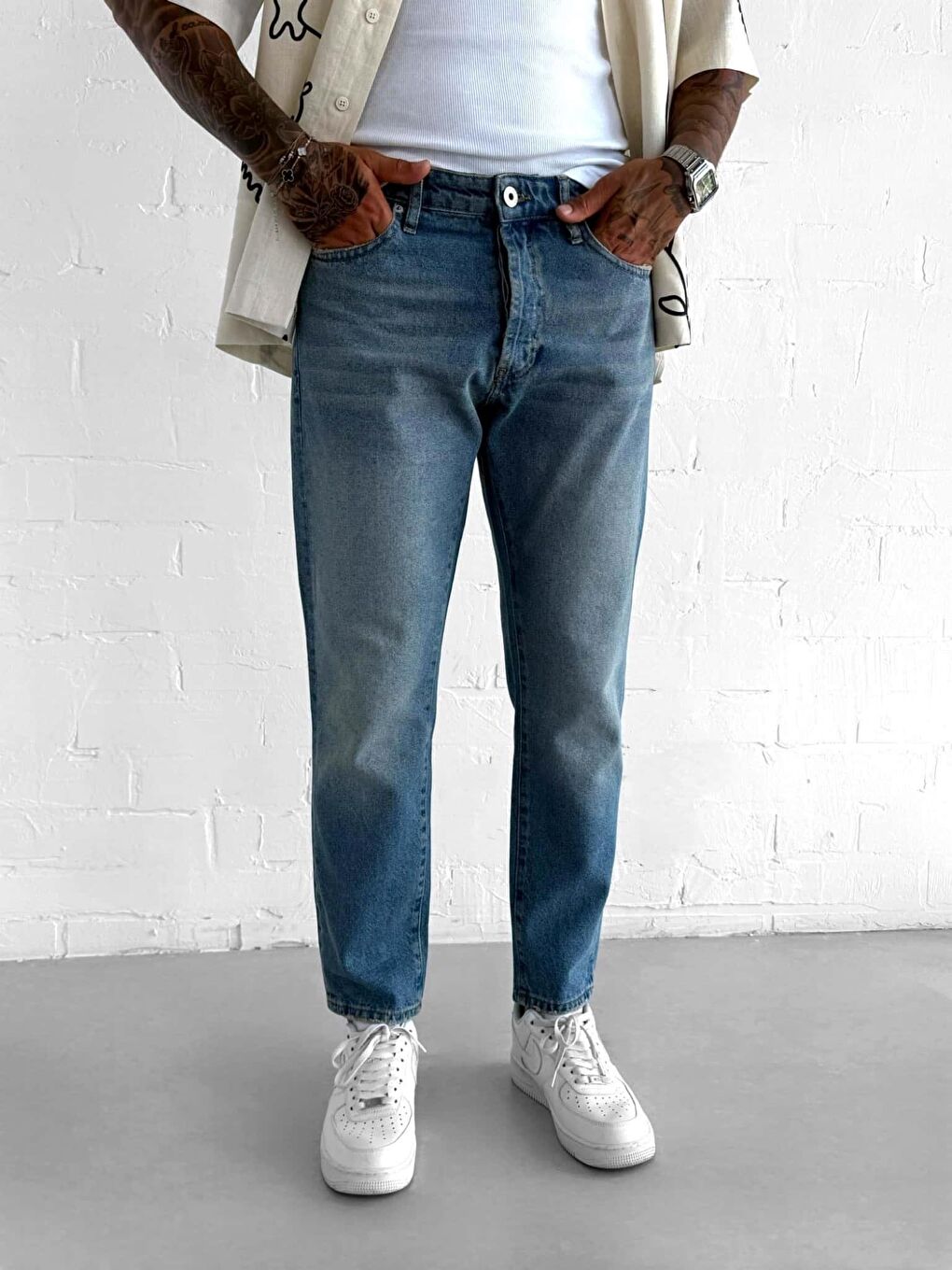 Erkek Boyfriend %100 Pamuk Jean Pantolon Mavi