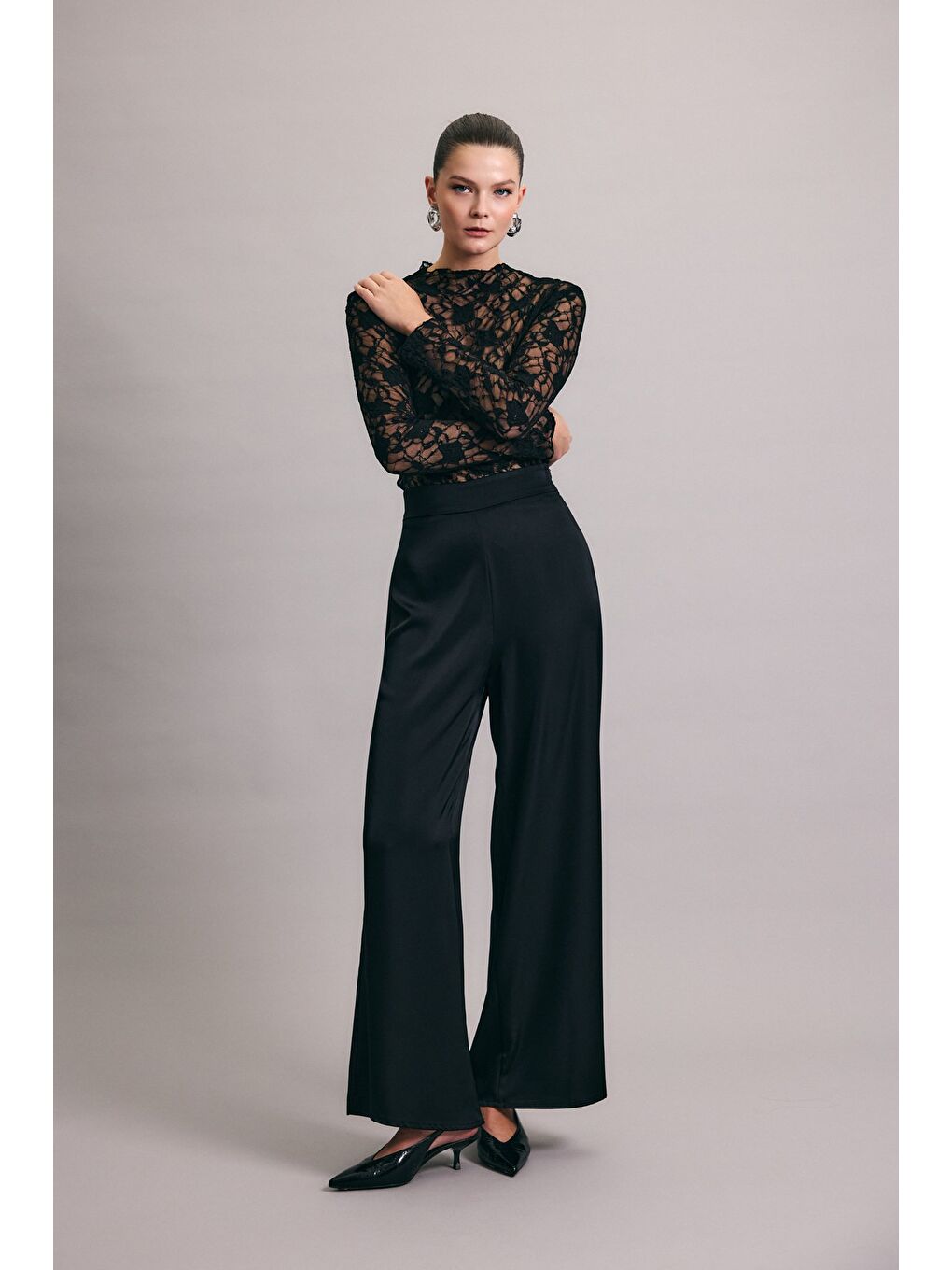 Saten Pantolon - Siyah-3