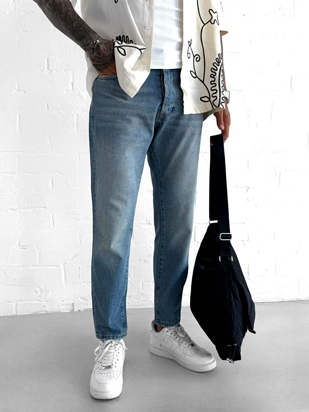 Erkek Boyfriend %100 Pamuk Jean Pantolon Mavi-1