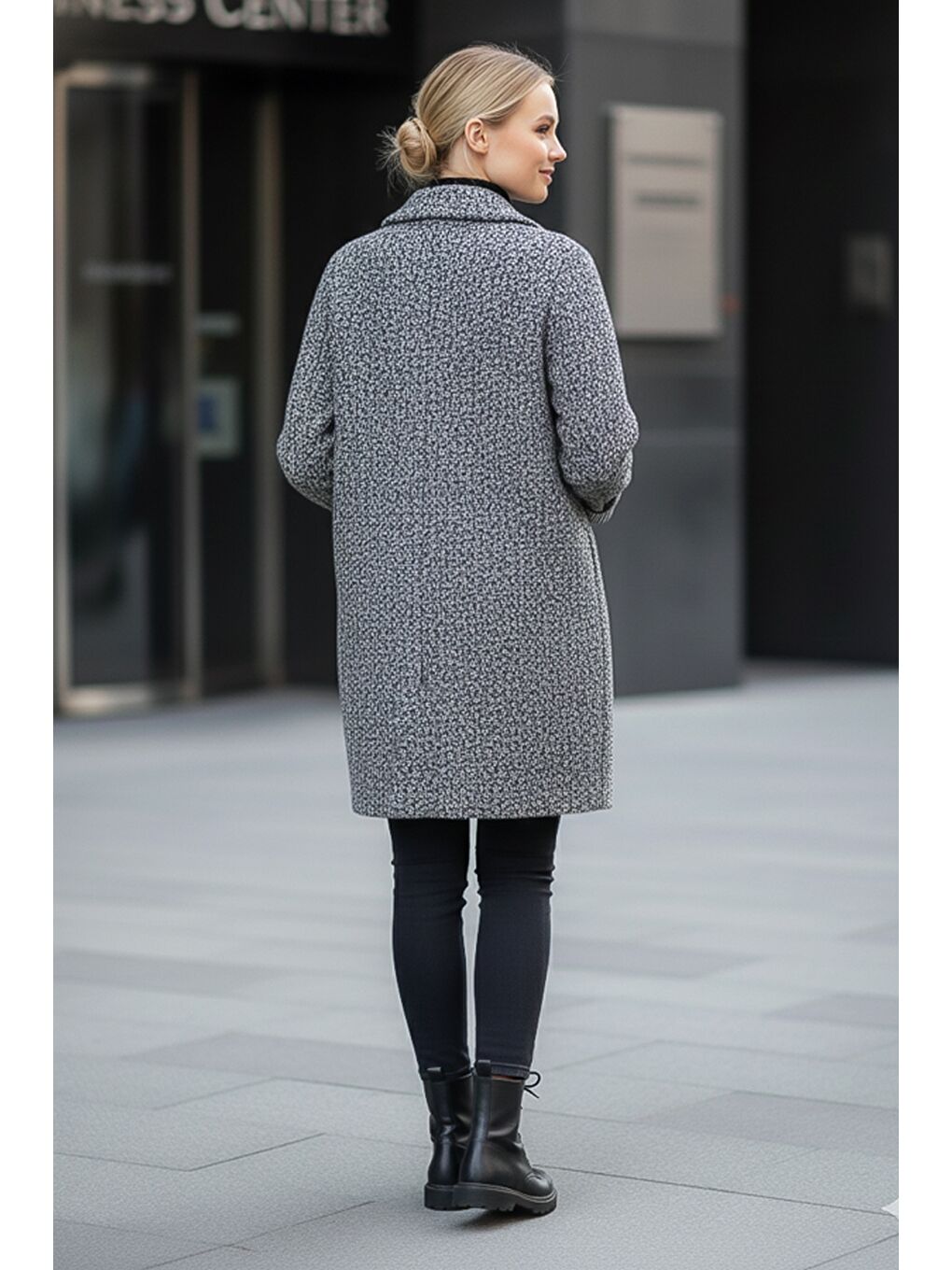 İtalyan Gri Ceket Yaka Uzun Kol Düğmeli Cepli Casual Buklet Oversize Dokuma Ceket 98 68-3