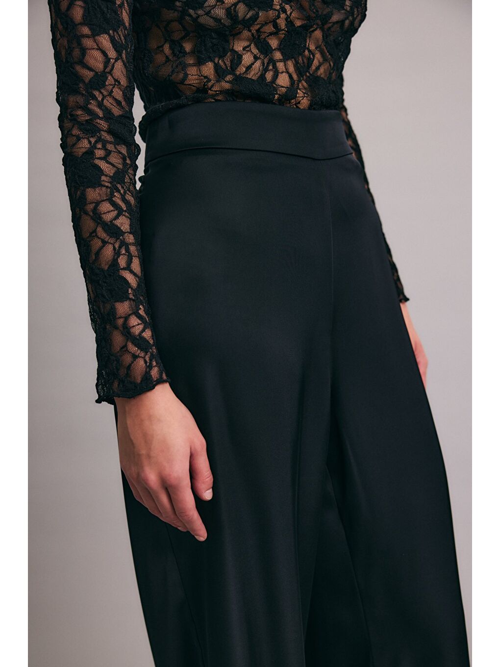 Saten Pantolon - Siyah-4