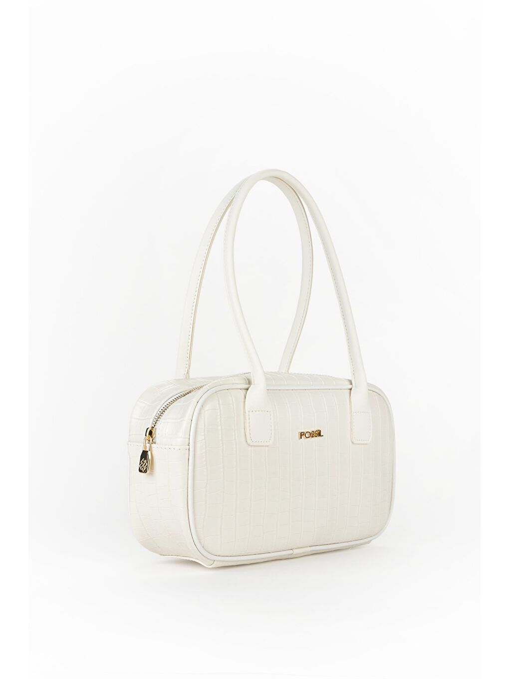 Beyaz Kadın Croco Desen El ve Omuz Çantası-1