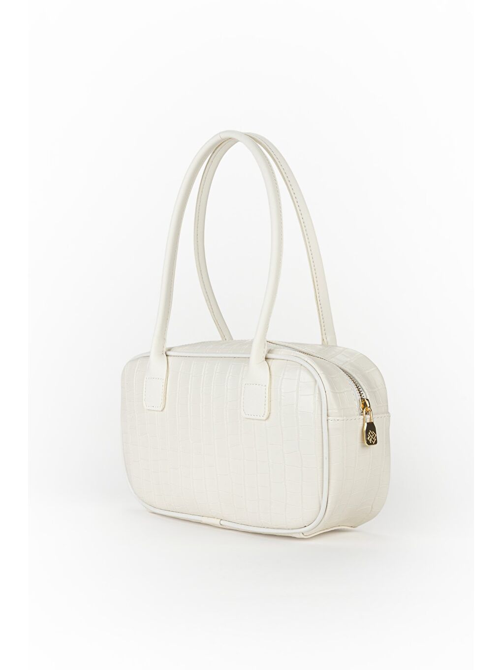 Beyaz Kadın Croco Desen El ve Omuz Çantası-2