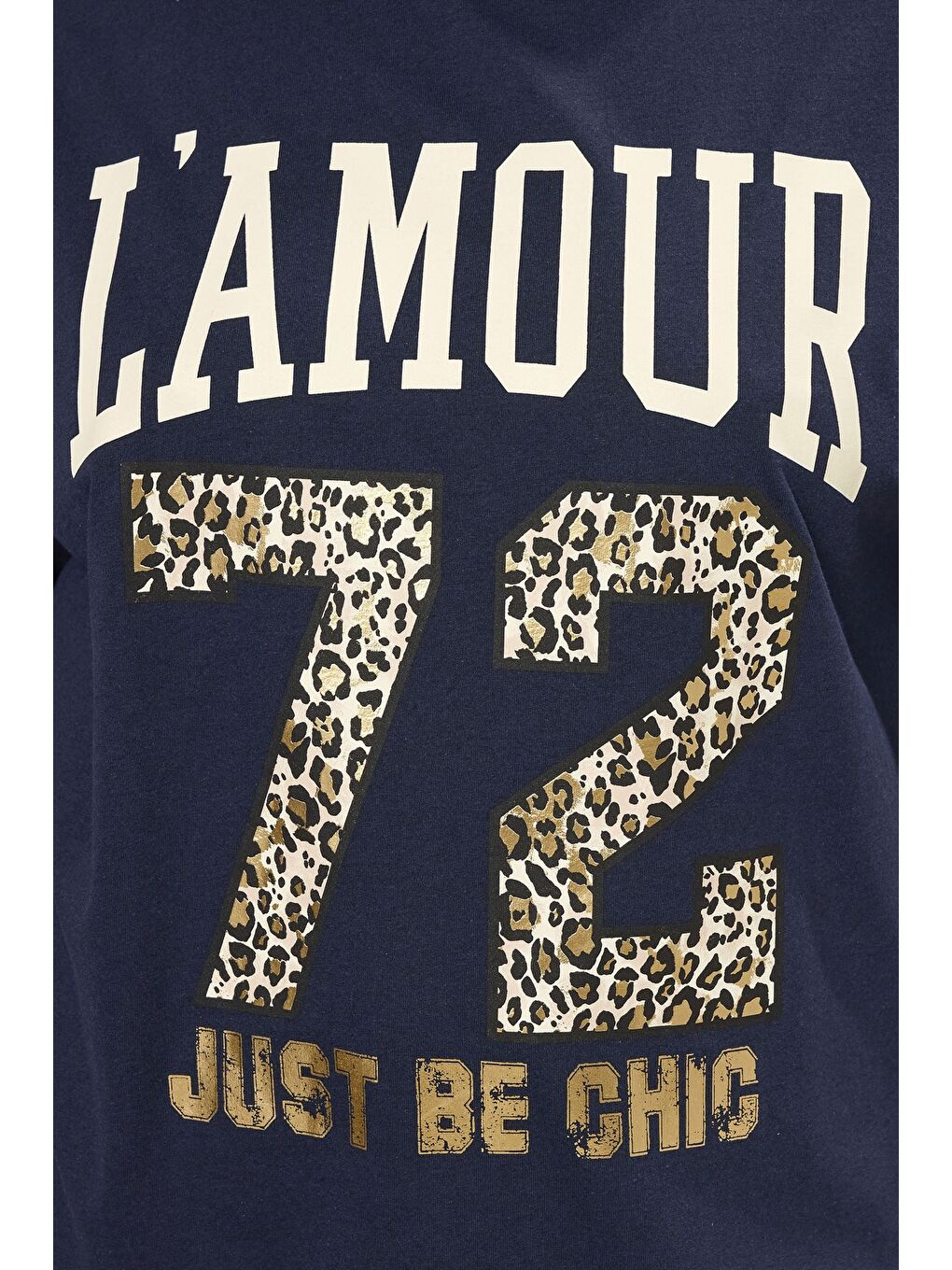 Lacivert Büyük Beden Kısa Kollu Bisiklet Yaka Metalik Baskılı T-shirt 304180-4