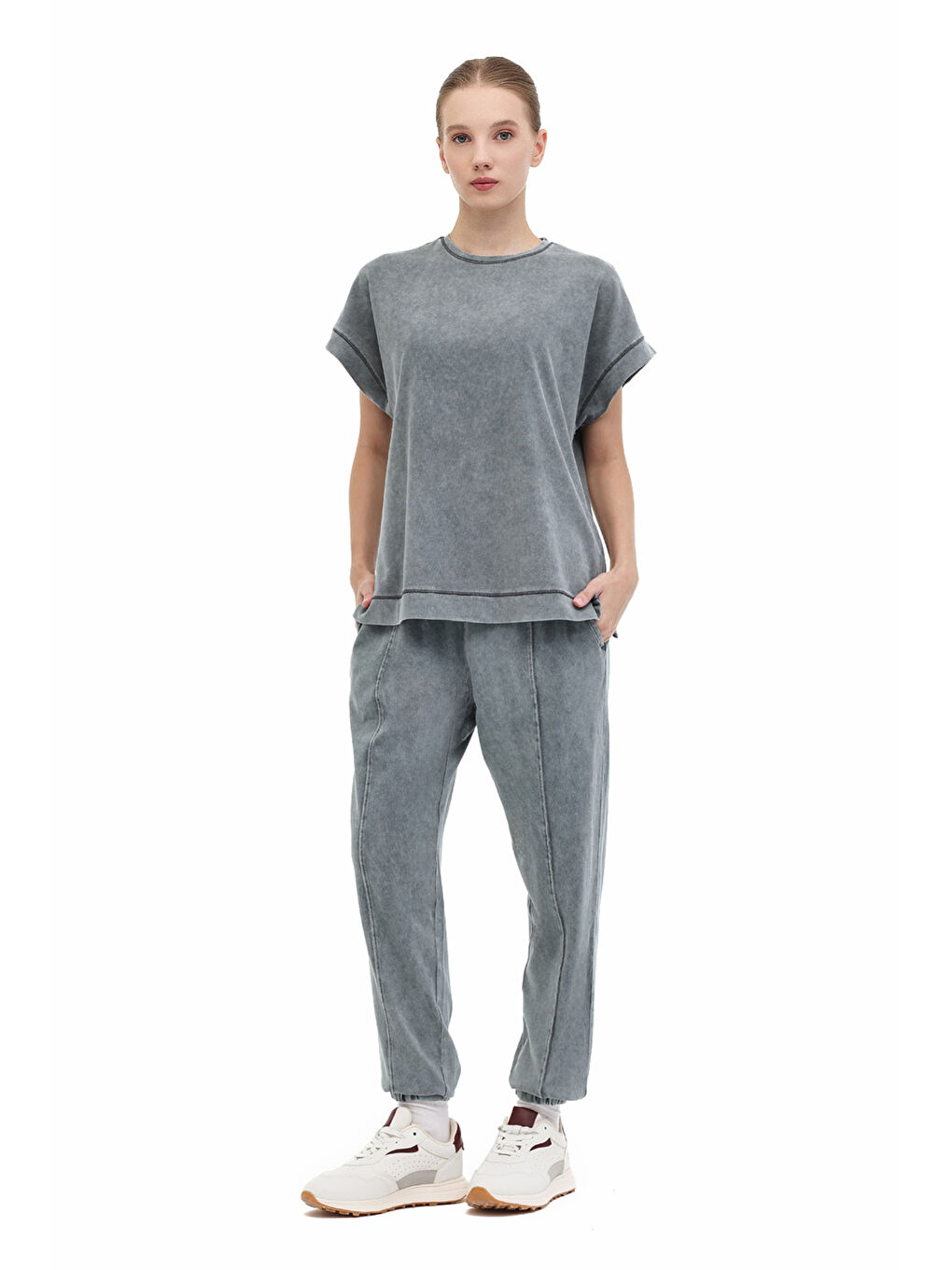 WL ELSE 11SY783 5FX Gri Kadın Kısa Kol T-Shirt-2