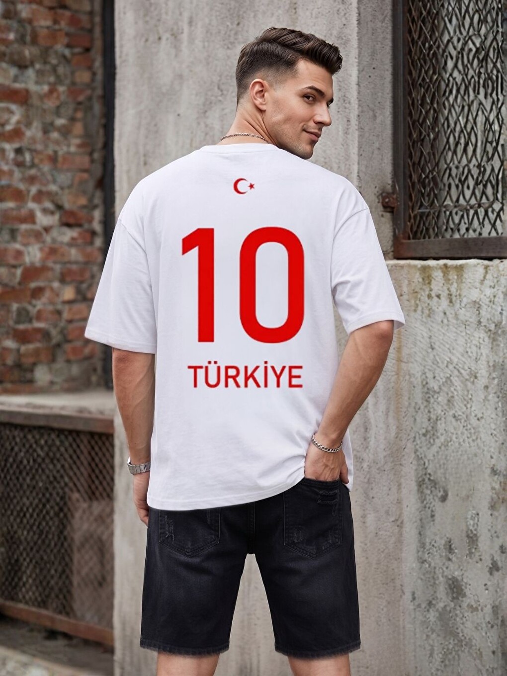 Erkek Beyaz Türkiye Baskı Detay %100 Organik Pamuk Örme Tişört