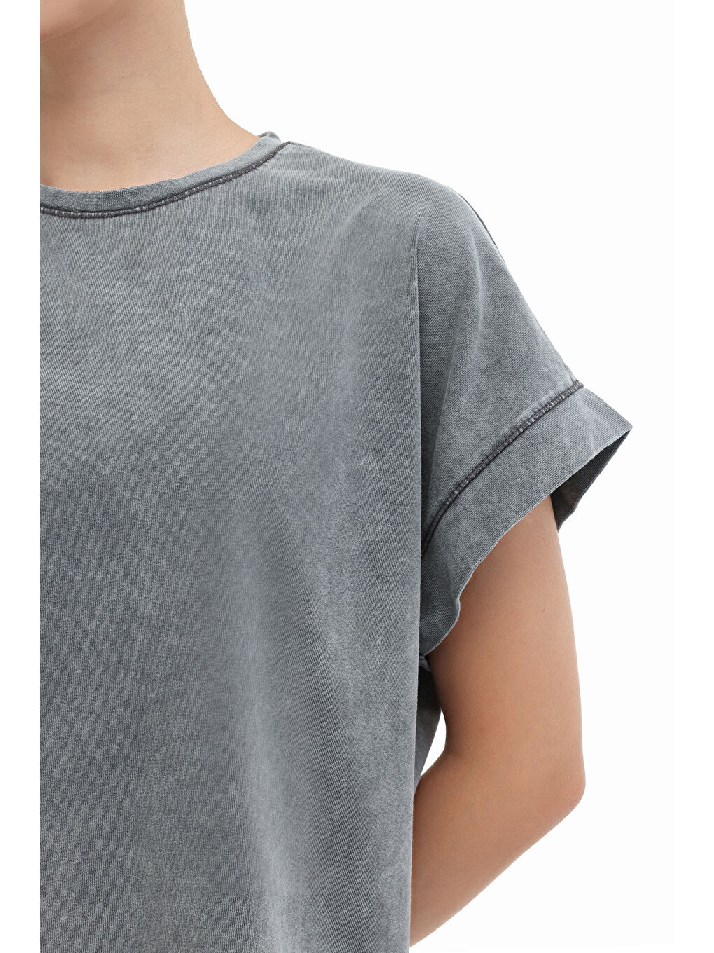 WL ELSE 11SY783 5FX Gri Kadın Kısa Kol T-Shirt-3