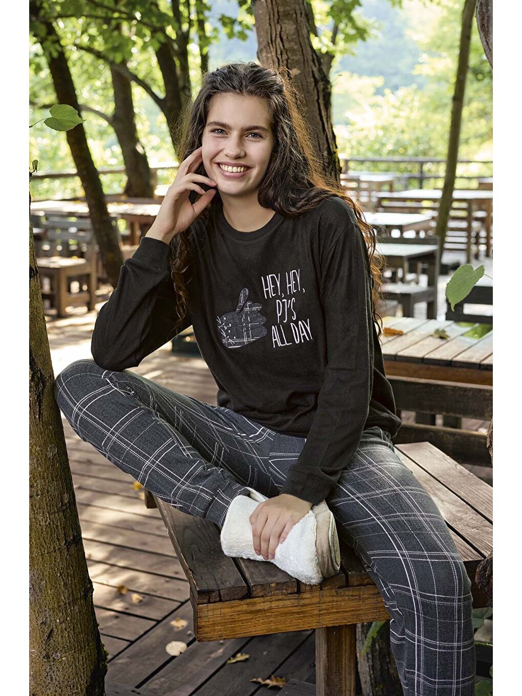 Kadın Termal Uzun Kol Pijama Takımı 30054 Siyah01