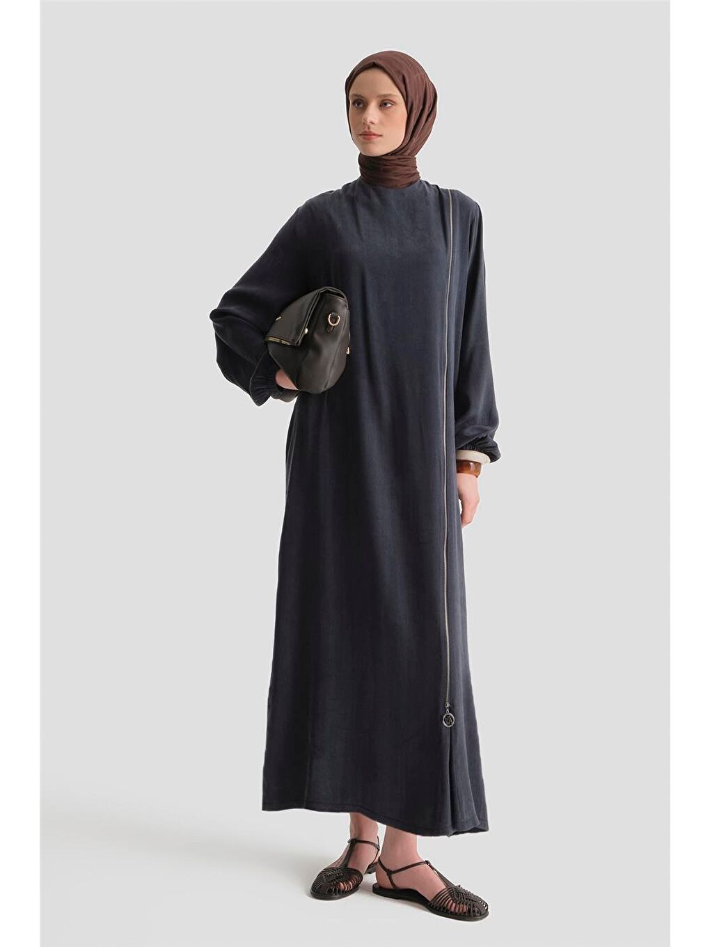 Desen Mixli Kupra Elbise İndigo