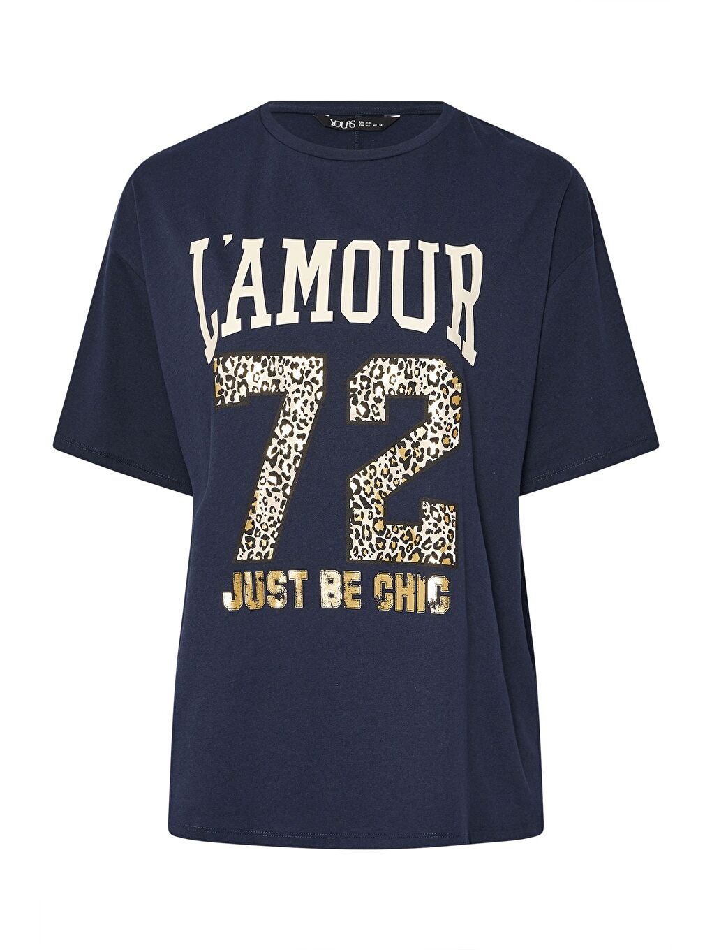 Lacivert Büyük Beden Kısa Kollu Bisiklet Yaka Metalik Baskılı T-shirt 304180-5