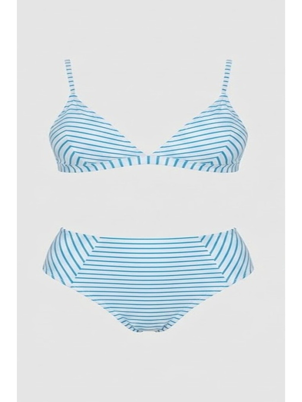 Yüksek Bel Üçgen Bikini Takım 3228 Beyaz/mavi