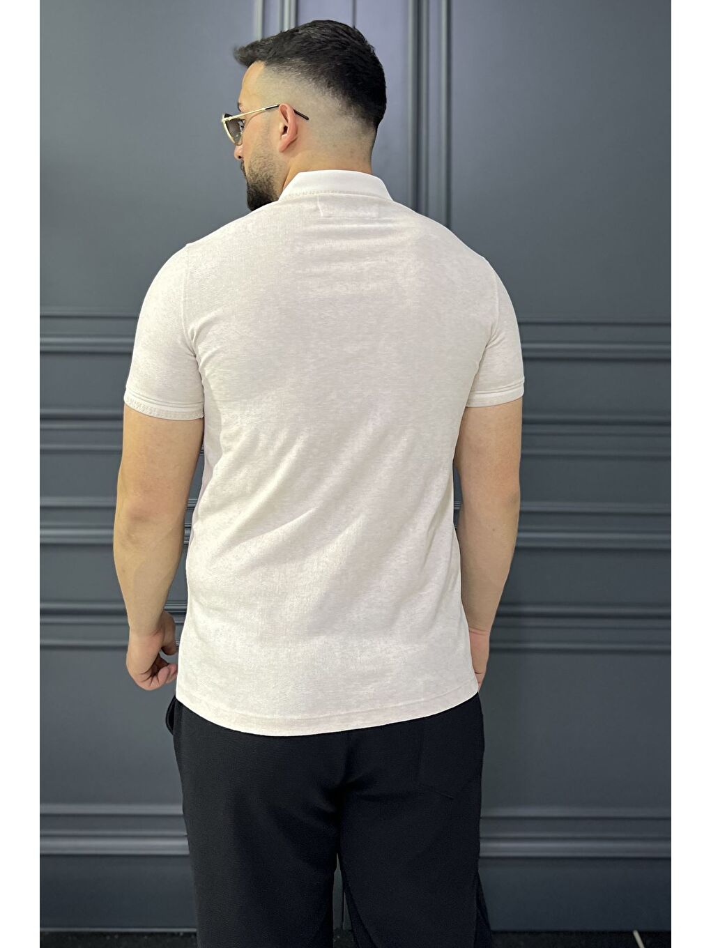 Bej Polo Yaka Erkek Yarım Düğmeli Tişört-2