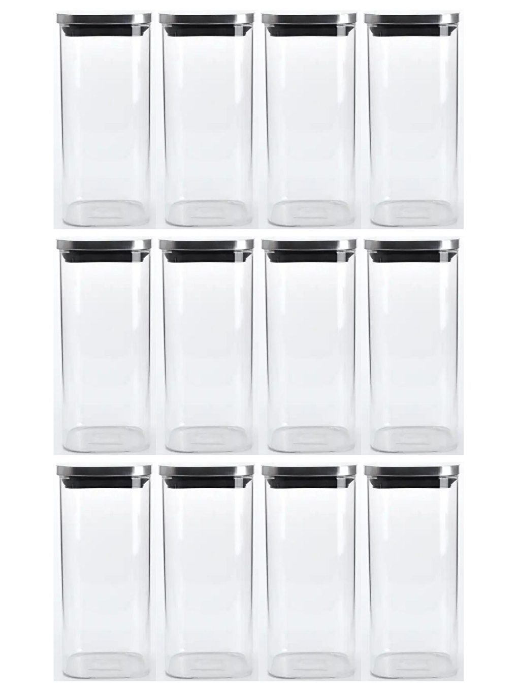 Renksiz Vakum Krom Kapaklı Kare Cam Kavanoz 65x155 cm - 450 ml 12 Adet
