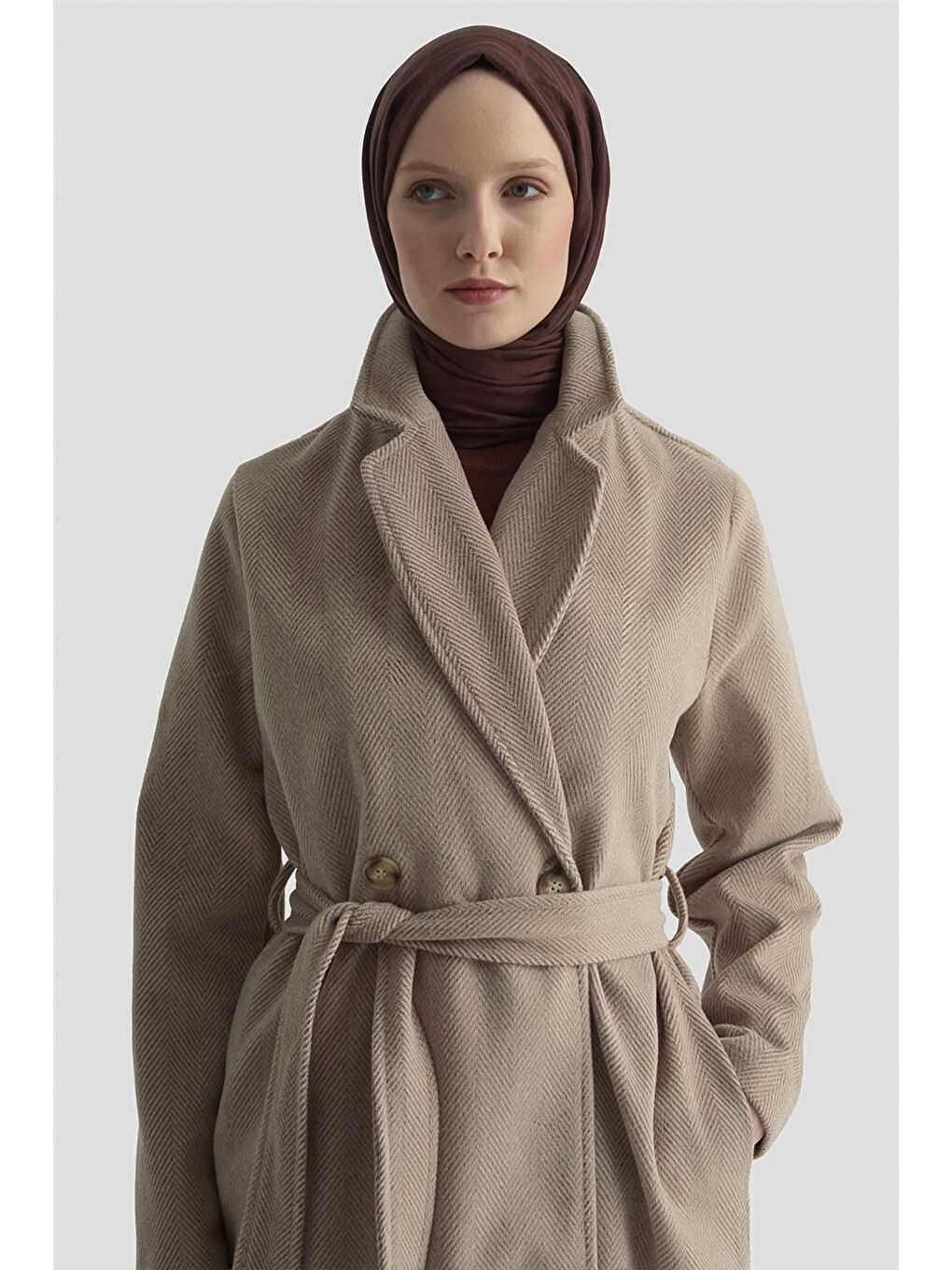 Kahverengi Balıksırtı Desenli Kaban 25Kd1606 Sütlü Kahve-1