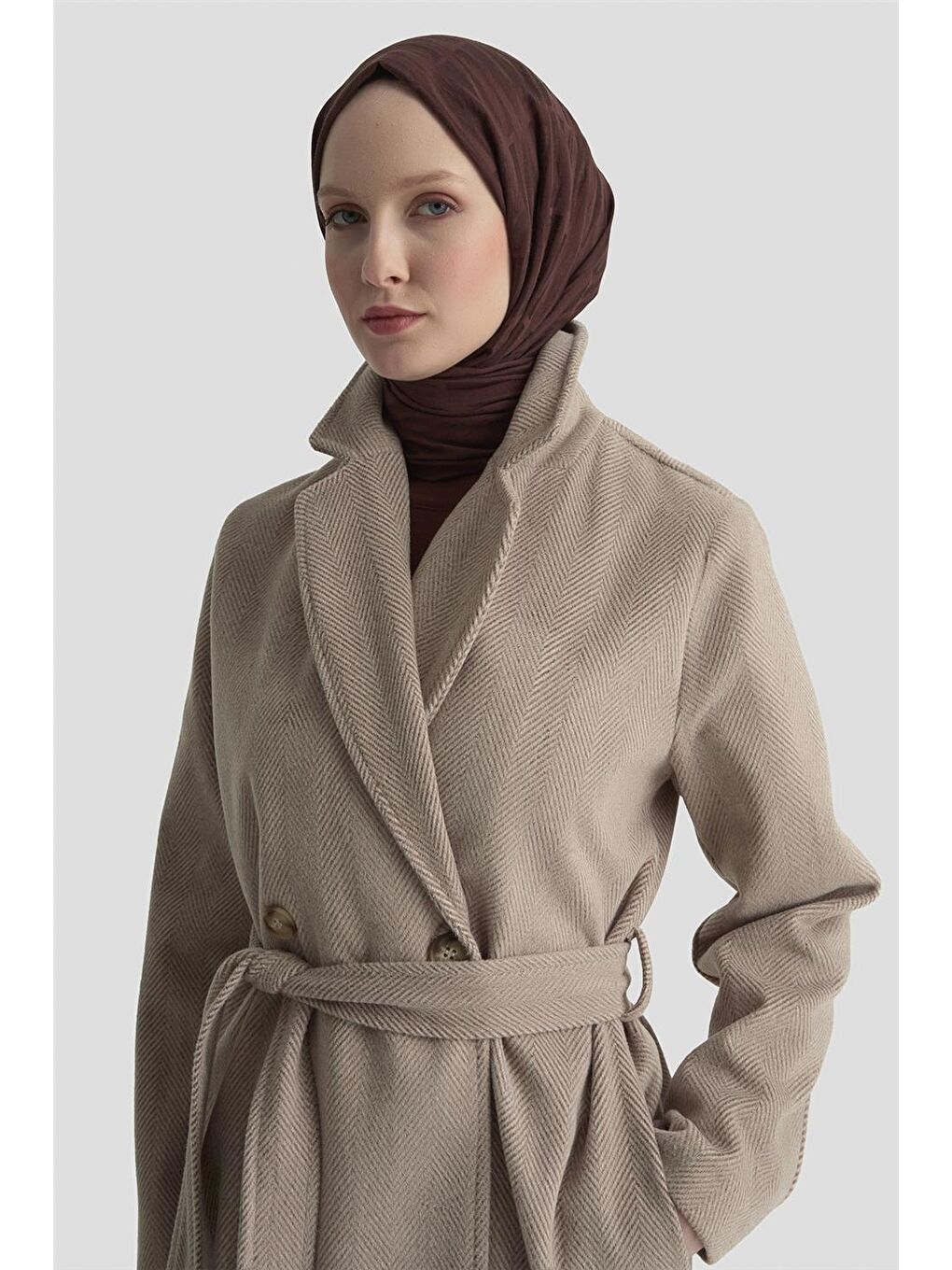 Kahverengi Balıksırtı Desenli Kaban 25Kd1606 Sütlü Kahve-2