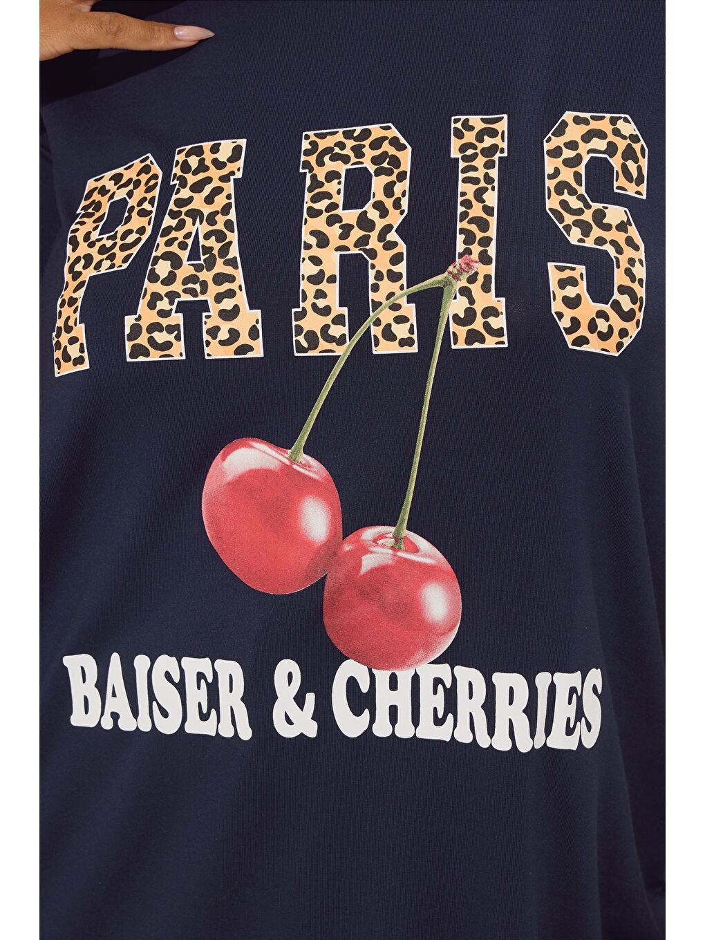 Lacivert Büyük Beden Kısa Kollu Bisiklet Yaka Baskılı T-shirt 304174-5