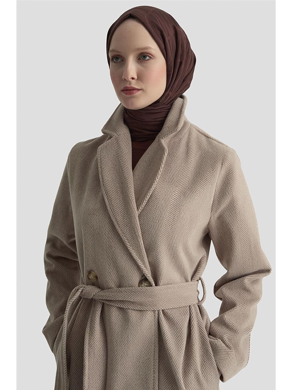 Kahverengi Balıksırtı Desenli Kaban 25Kd1606 Sütlü Kahve-3